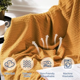 David's Home Ultra Soft Waffle Weave Blanket King Size, Lightweight Breathable Durable Skin-Friendly Throw for All Season, Elegant Layering for Home Decor, Couch Bed Sofa Travel, Khaki Ginger,104"x90"