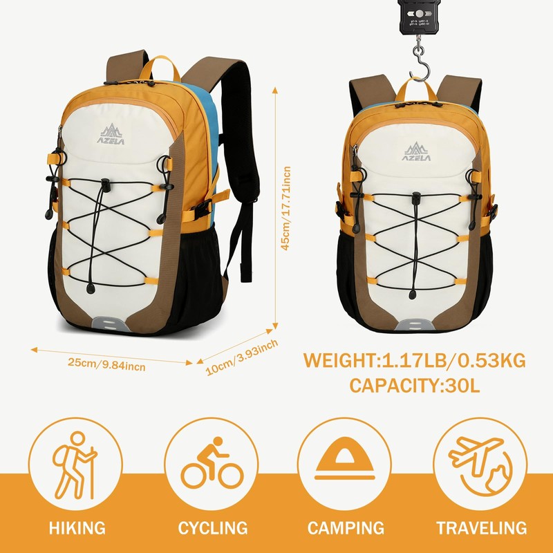 GES Multi-Functional 30L Hiking Backpack with Rain Cover, Durable Hiking