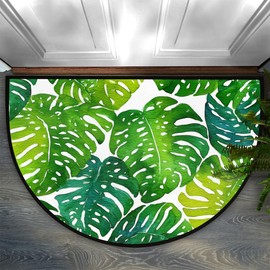 Half Round Door Mat Green Palm Leaves Non-Slip Absorbent Welcome Doormats Washable Half Circle Area Rug for Home Indoor Entrance High Traffic Areas, 24" x 36"