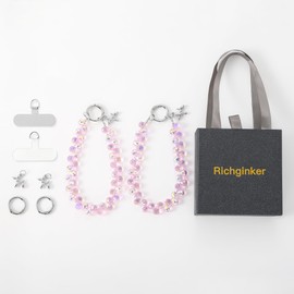 2pcs Crystal Phone Wrist Strap Phone Charm Chain Keychain Beaded Cellphone Lanyard with Tether Tab Hands-Free Wristlet Bracelet Wrist Grip Strap for Women, D-Pink AB