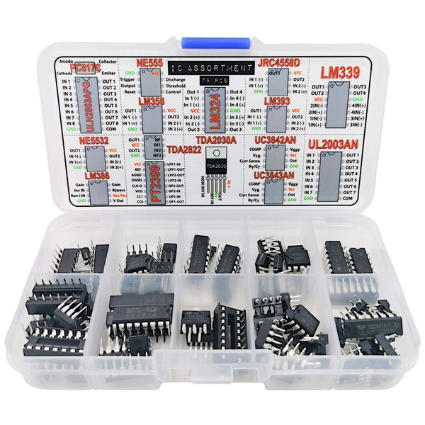 IC Assortment Box 75 pcs, PC817c, NE555, LM358, LM324, JRC4558D,