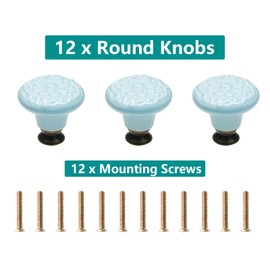 Seimneire 12pcs Sky Blue Cabinet Knobs, Retro Ceramic Dresser Knobs, 34mm / 1.3" Drawer Knobs Door Knobs Drawer Pulls Dresser Handles with Mounting Screws