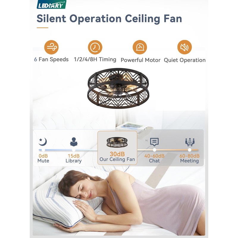 LEDIARY 20" Caged Ceiling Fan with Light, Small Flush Mount
