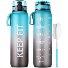 FULDENT Sports Water Bottle 1L, Leakproof Design Water Bottle with Time Marker, BPA Free Tritan Plastic Drinking Bottle for Teenager, Adult, Sports, Gym, Fitness, Cycling, School & Office