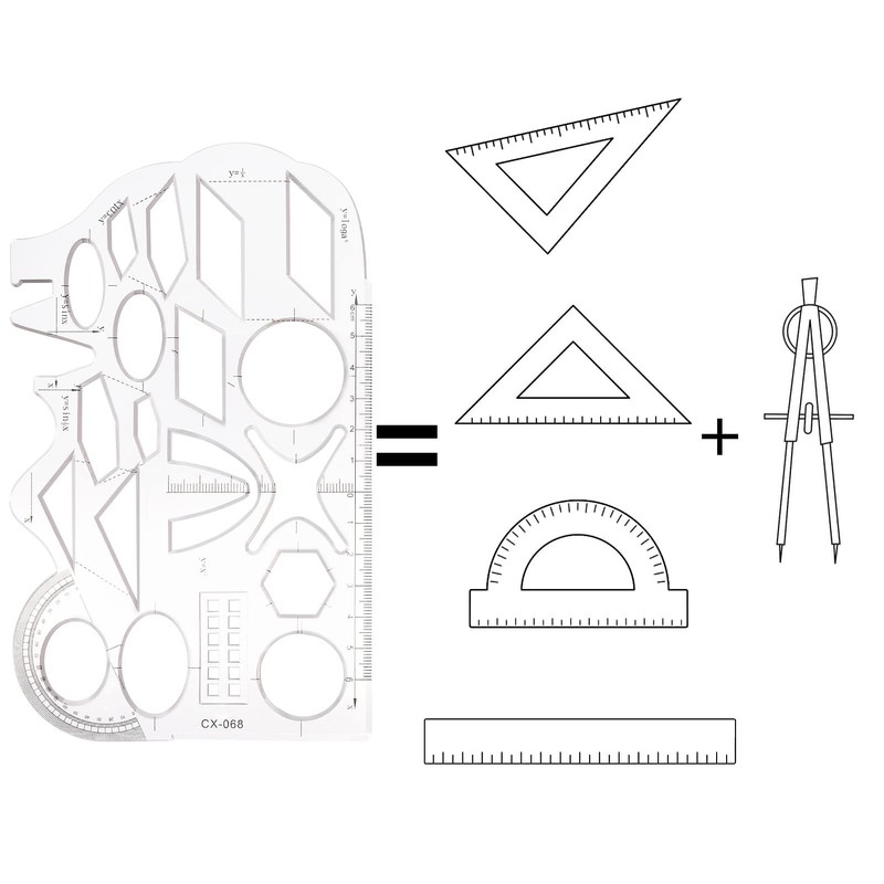 Multifunctional Geometric Ruler, Flexible Plastic Drawing Ruler, Transparent, Multi-Purpose Drawing