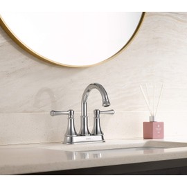 TimeArrow Two Handle Bathroom Faucet Chrome 4 inch Centerset Bathroom Sink Faucet with Drain Assembly, TAF067Y-CP