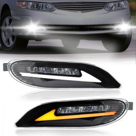 SINYATO INDUST LED Fog Lights with DRL and Dynamic Turn Signal for Toyota Camry 2002-2004/ Corolla 2005-2008/ Solara 2002-2003, Fog Lamp Assembly Replacement with Start-up Animation, 1 Pair
