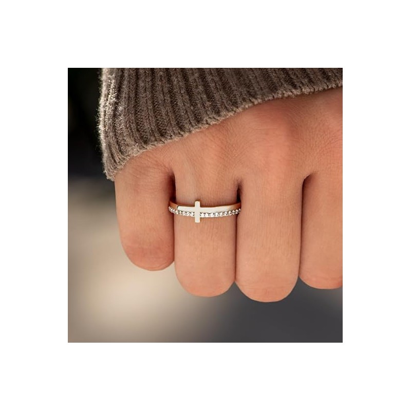 HOLINSE Cross Ring for Women, Engrave Let Go & Let