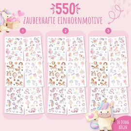 MeinBaby123® 550 Skin-Friendly Unicorn Tattoos, Unicorn Gifts, Skin Tattoos for Girls, Princess & Fairy, Party Bags, Children's Birthday Party, Vegan & Made in Germany (Set of 5 Unicorn & Fairy)