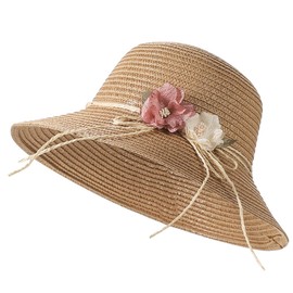 Girls Straw Sun Hat with Mini Crossbody Bag Summer Girls Panama Wide Brim Beach Cap with Flower Decor Foldable Trilby Hat Anti-UV Protection Sun Visor with Chin Strap for Kids 2-4 Years