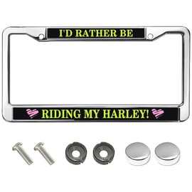 I'd Rather be Riding My Harley Custom License Plate Frame American Flag Motorcycle Quotes License Plate Frame Chrome Easy to Install Motorcycle Lover Gifts Rust-Proof License Plate Frame