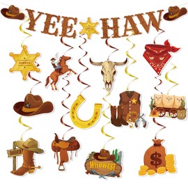 Wild West Birthday Party Decorations - NOVBAUB 29PCS Yee Haw Western Cowboy Party Decorations Hanging Swirls Rodeo Whirls Hanging Streamers Western Birthday Party Decorations for Boys Teens Men
