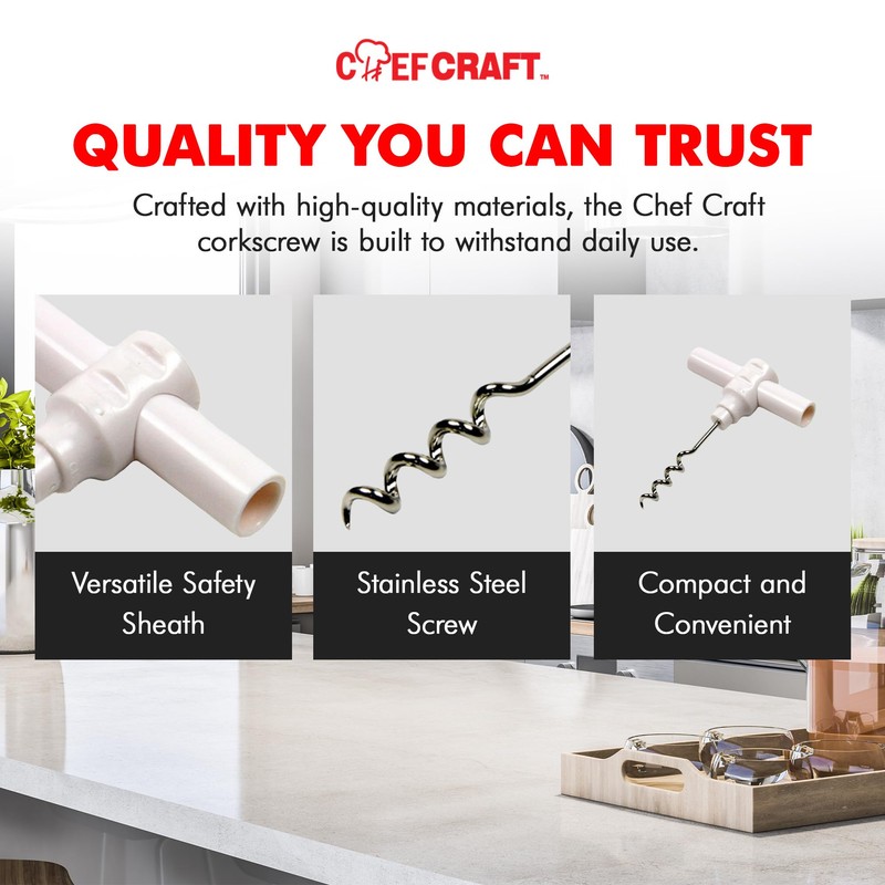 Chef Craft Select Travel Corkscrew, 4 inches in length, White