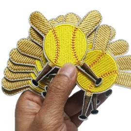 FSFYXHC Set of 12pcs Yellow Baseball Softball Bat Sport Iron On Sew On Cloth Embroidered Patches Appliques Machine Embroidery Needlecraft Sewing 2.68"x2.76"