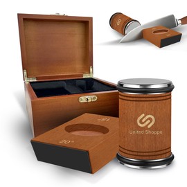 Rolling Knife Sharpener with Protective Wooden Box – Knife Sharpening Kit Offers 15° & 20° for Kitchen Knives