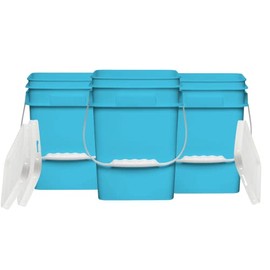 House Naturals 4 Gallon Square Food Grade Bucket Pail with Plastic Handles and Lid ( Pack of 3) Made in USA containers (Aqua-White lids)