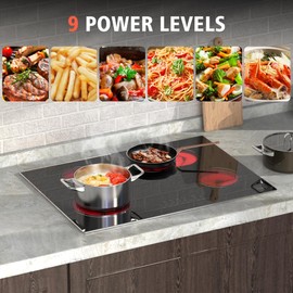 Hobsir hob 30 Inch Electric Cooktop, 4 Burner Radiant Electric Stove Top, 6800W Built-in 30 Electric Ceramic Stove with Dual Oval Zone, Glass Protection Metal Frame, 220V-240V Hard Wire (No Plug)
