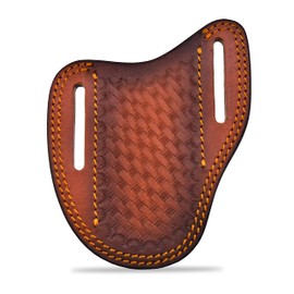 Hercules Knives Custom Leather Sheath Slanted Pancake Tooled Leather Sheath/Trapper Knife Sheath/Hunting Knife Sheath 100% Real Leather Cover/Tan Both Side Carry Design (LSA)