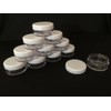 50 x 10ml (10g) CLEAR PLASTIC SAMPLE JARS/POTS WITH WHITE