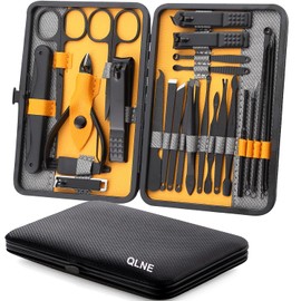 Juego de manicura profesional para pedicura, juego de cortaúñas para uñas faciales y uñas de los pies, 25 piezas, kit de aseo para hombre, kit de limpieza de uñas con hermoso estuche de embalaje duradero (amarillo/gris_25 en 1)