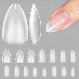 MUSILAN Almond Nail Tips, 15 Sizes, Short Almond Tips for Nails, Pre-Shaped Matte Almond Nail Tips, Soft Gel Full Cover Nail Tips, No-File Nail Tips, Short Almond Shape Tips, Artificial Nails, Pack of 1500