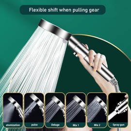 GEFIRE High Pressure Hand Shower with 5 Functions and On/Off Pause Switch, Water-Saving Shower Head, Anti-Clogging Nozzle, Shower Head, Hand Shower, Easy to Use, Universal Shower Head (Silver)