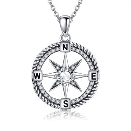 URONE Compass Necklace Sterling Silver Compass Travel Pendant Necklace Graduation Friendship Talisman Necklace Inspirational Graduation Jewellery Gifts for Women