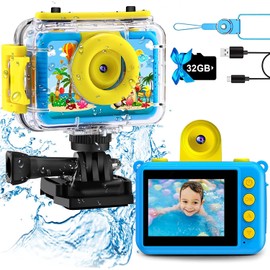 GKTZ Kids Camera - Underwater Camera Birthday Gifts for Girls Boys Children Digital Waterproof Camera with 32GB SD Card, Pool Toys for Kids Age 3-12 (Blue)