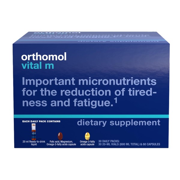 Orthomol Vital M Vial, Men's Multivitamin, 30-Day Supply, Vitamins A, B, C, D, E, K, Iodine, Omega-3
