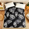 Jemiipee Super King Fitted Sheet Black Tropical Leaves Pattern, 30