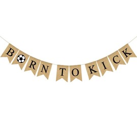 Born to Kick Soccer Banner, Burlap Birthday and Baby Shower Party Decor for Boys and Girls