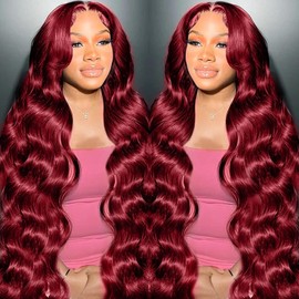 99j Burgundy Lace Front Wigs Human Hair 13x6 Body Wave Lace Front Wigs Human Hair Pre Plucked Glueless Red Wig Wine Red Lace Front Wigs Human Hair Wigs for Women Reddish Brown 180 Density 22 Inch