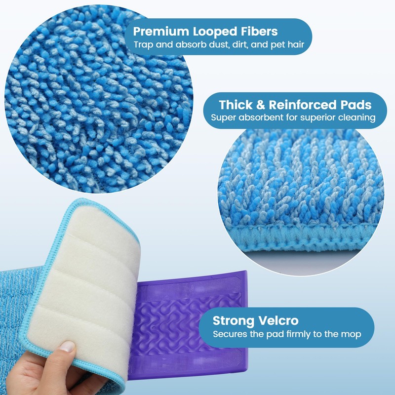 6 Pack Reusable Microfiber Mop Pads Compatible with Swiffer PowerMop,