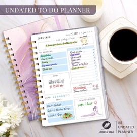 Daily Planner Undated to Boost Productivity, Undated To Do List Notebook, Spiral Appointment Book, Habit Tracker Journal, Goal Planner and Tracker to Hit Your Daily Goals (Purple)