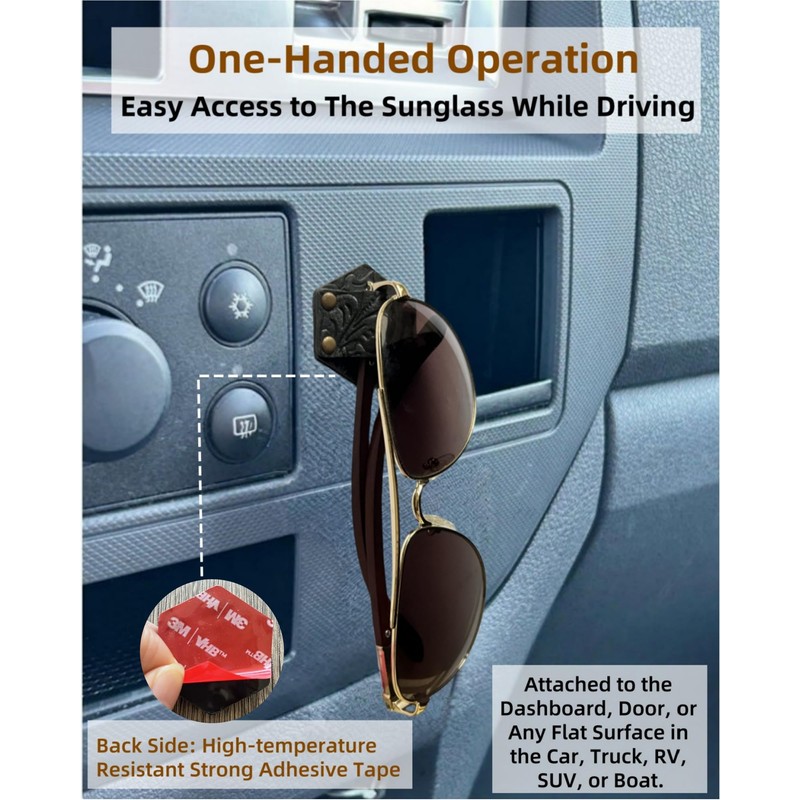 PROVBORN Leather Sunglass Holder for Car Dash One Handed, Eye