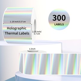 YEGAWEN 2.25"x1.25" Direct Thermal Labels, Holographic Thermal Printer Labels for Barcode, Self-Adhesive Address Shipping Thermal Label Stickers-1 Roll, 300 Labels, Holographic Silver