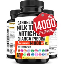 𝐌𝐢𝐥𝐤 𝐓𝐡𝐢𝐬𝐭𝐥𝐞 𝟔𝟎𝟎𝟎𝐦𝐠 Artichoke 2000mg Dandelion Root 2000mg Supplement with Turmeric Curcumin Garlic - Support Liver Detox & Digestive System