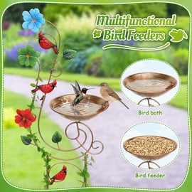Metal Bird Bath with Trellis for Outside, 57” Height Birdbaths & Supports, Small Garden Decorative Trellises for Climbing Flowers Outdoor (Redbird)