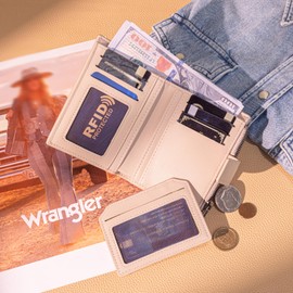 Montana West X Wrangler Small Wallet Women RFID Bifold Wallet Compact Zipper Pocket Wallets with 3 ID Windows