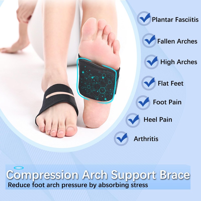 VerteLife 1 Pair Foot Arch Support, Adjustable Arch Support Braces