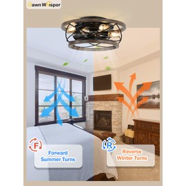 Dawn Whisper Caged Ceiling Fans with Lights, 18'' Low Profile Ceiling Fans with Lights Flush Mount, Farmhouse Industrial Ceiling Fan with Light for Bedroom, Indoor