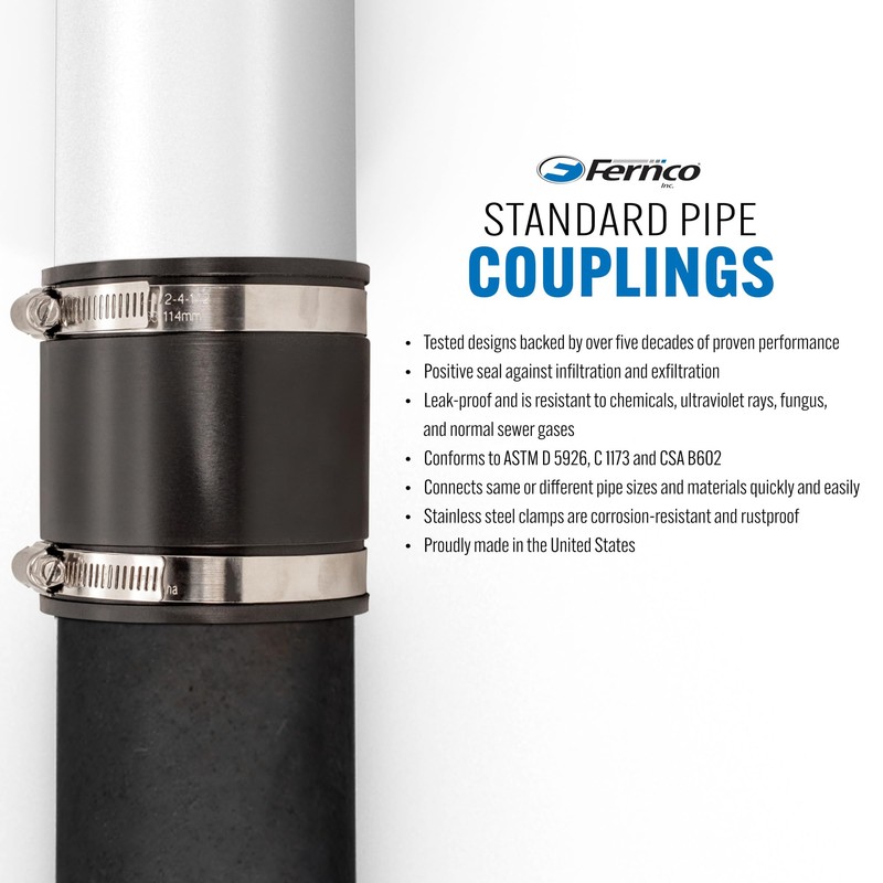 Fernco 1056-44RC Shielded PVC Pipe Coupling for Cast Iron, Plastic