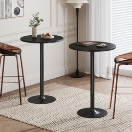 Flamaker Round Bistro Pub Table 2 Pack Modern Style Metal Base MDF Top Cocktail Bar Table Counter Bar Height for Pub, Dining Room, Party (Black)