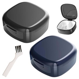 Pack of 2 Denture Box, Portable Denture Box, Denture Box with Hanging, Retainer Box, Box for Dentures for Travel Cleaning, Cleaning & Storage, with Cleaning Brushes