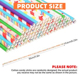 100 PCS Cotton Candy Sticks Cones, 11.81× 0.23 Inch Random Color Cotton Candy Holder, Paper Straw Cones for Candy Making, Birthday Wedding Party, Holiday