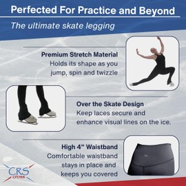 CRS Cross Ice Skating Leggings. Black Over Skate Legging. High-Rise, Practice Pants for Figure Skater Girls and Women. (US, Alpha, X-Small, Regular, Regular, Leggings, Black)