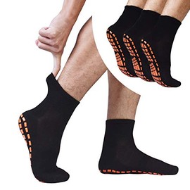 Non Slip Socks for Men House Socks with Grips 3 Pairs Anti-Skid Yoga Pilates Tile Wood Floors Hospital Slipper Socks（Black+black+black，XL（10-13））