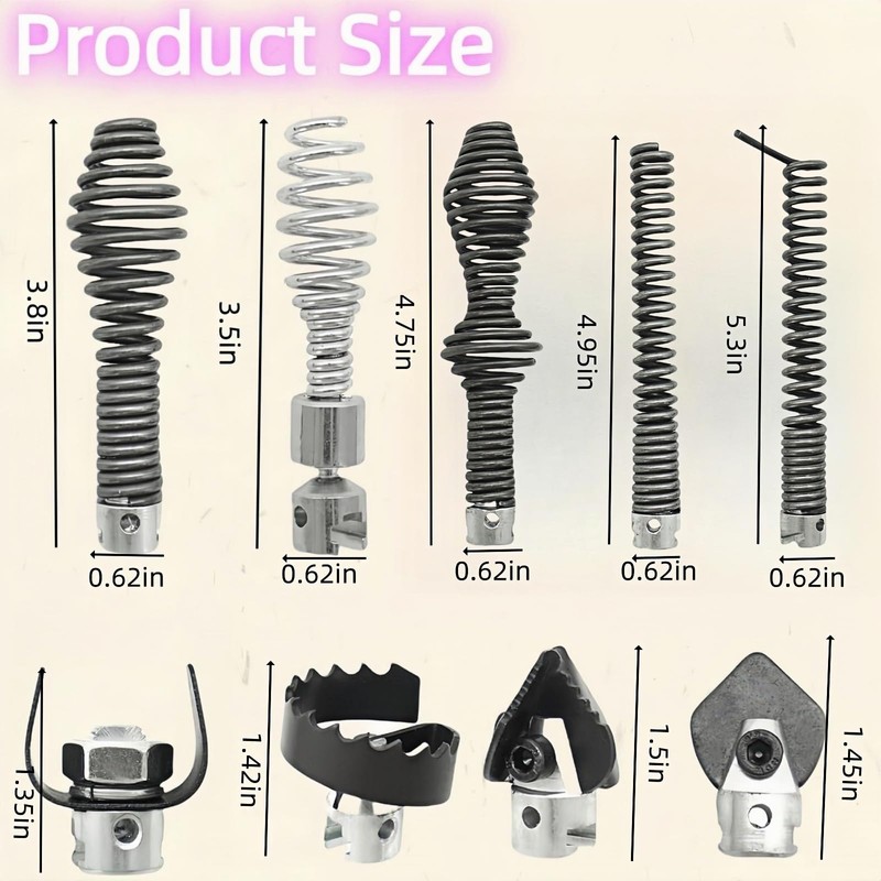 10 - Piece Drain Snake Cutter and Auger Set, High