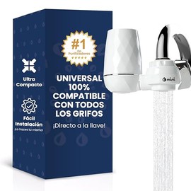 Purificador de Agua Mini, filtro de agua para casa directo al grifo, roscado, Agua sin Cloro ni Olores ni Sabores. Mantenimiento cada 12 Meses, olvídate de los garrafones