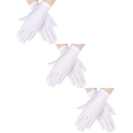 Sumind 3 Pairs Wrist Length Gloves Women Short Satin Gloves Opera Short Gloves for 1920s Wedding Party (White 2)